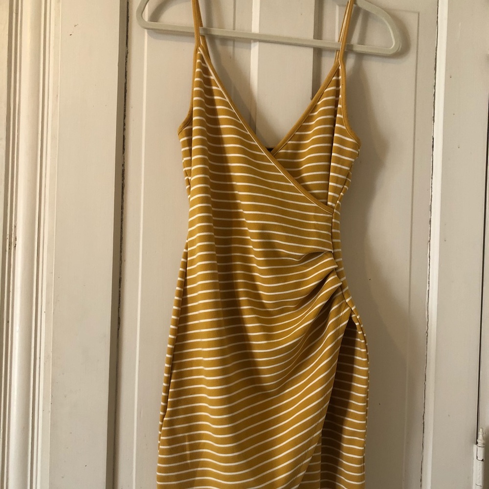 Mustard Yellow Striped Asymmetrical Dress